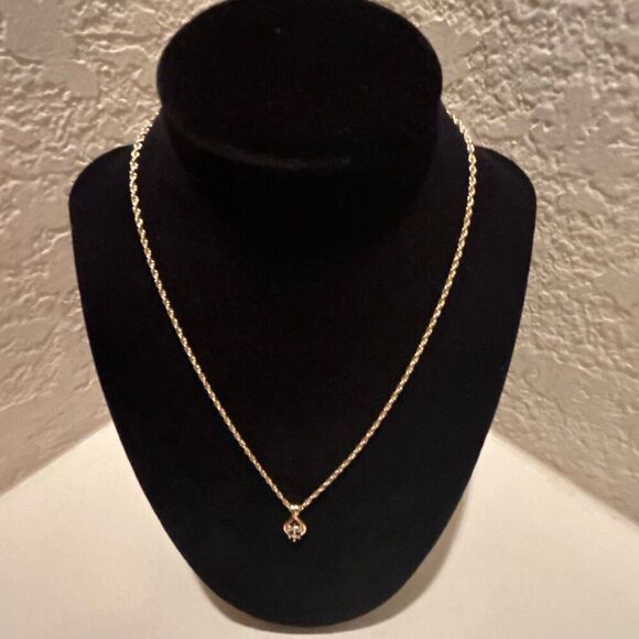 Nina Ricci Jewelry - Vintage Nina Ricci Gold Plated Chain Necklace NR Logo Crystal Teardrop Pendant
